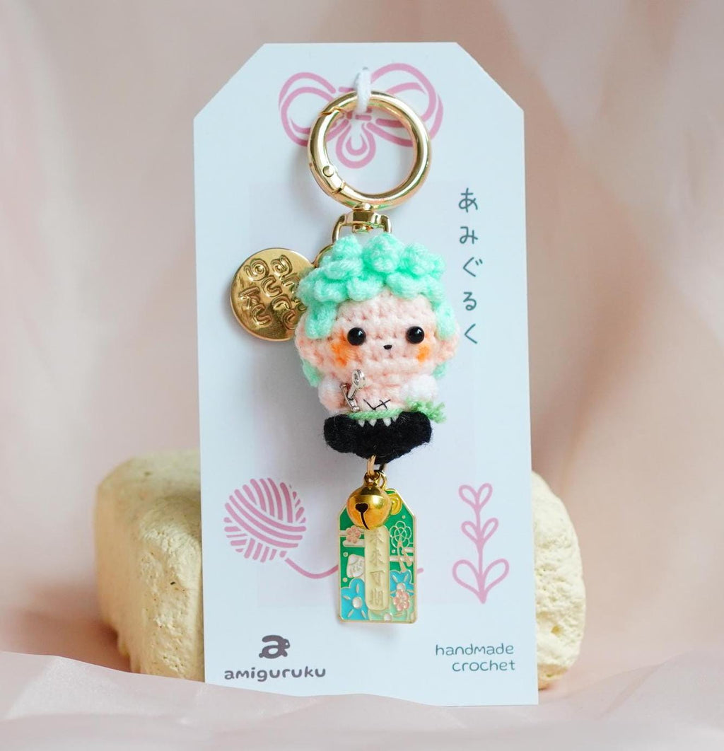 Green Hair Swordman Amigurumi Keychain