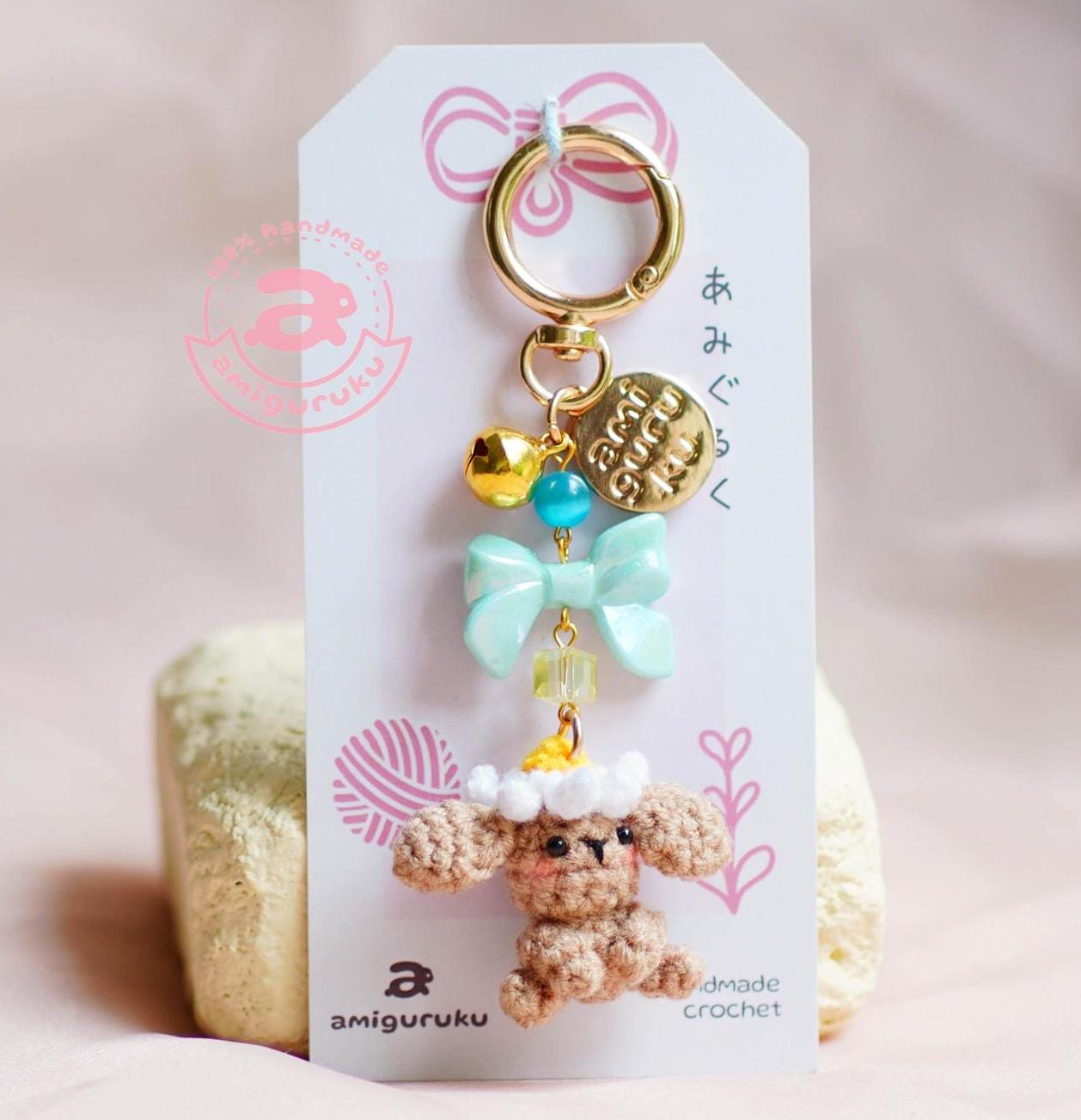 Mini Red Poodle Amigurumi Keychain