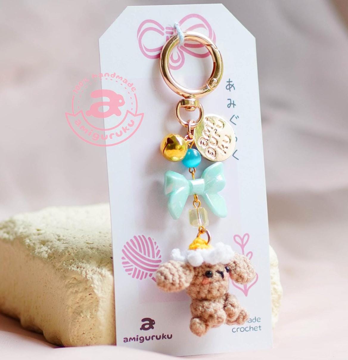 Mini Red Poodle Amigurumi Keychain