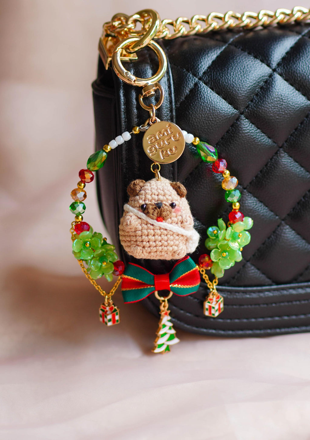 Christmas Pug Amigurumi Bagcharm
