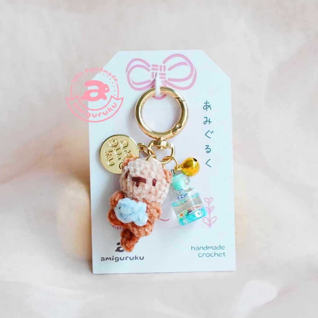 Otter with Fish Amigurumi Keychain