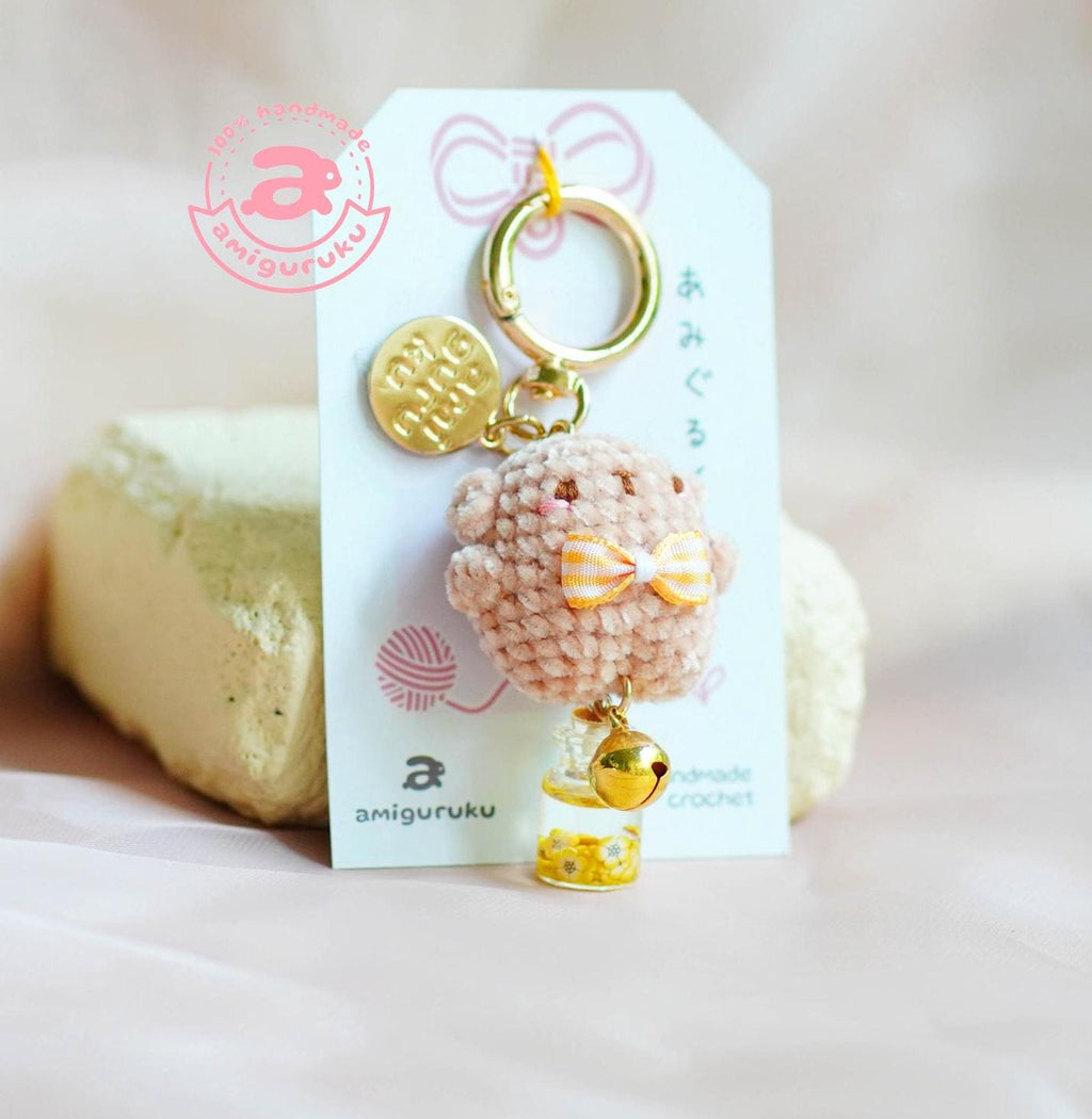 Velvet Beige Bear Amigurumi Keychain