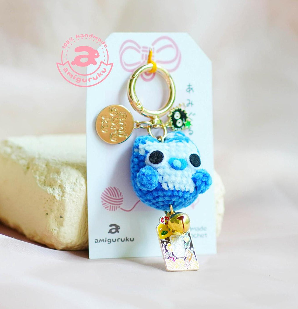 Blue Fire Spirit Amigurumi Keychain