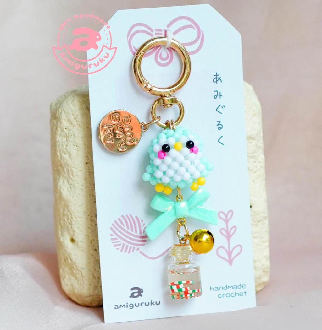 Pink Penguin Beads Amigurumi Keychain
