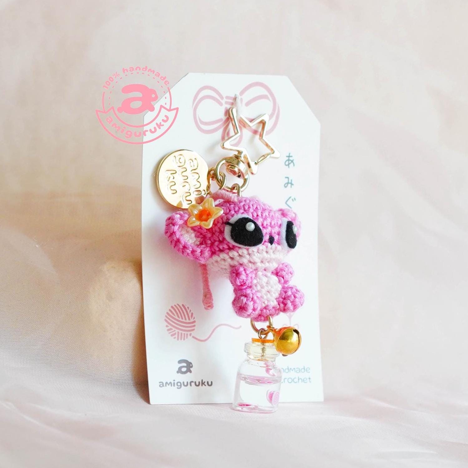 Pink Alien Amigurumi Keychain