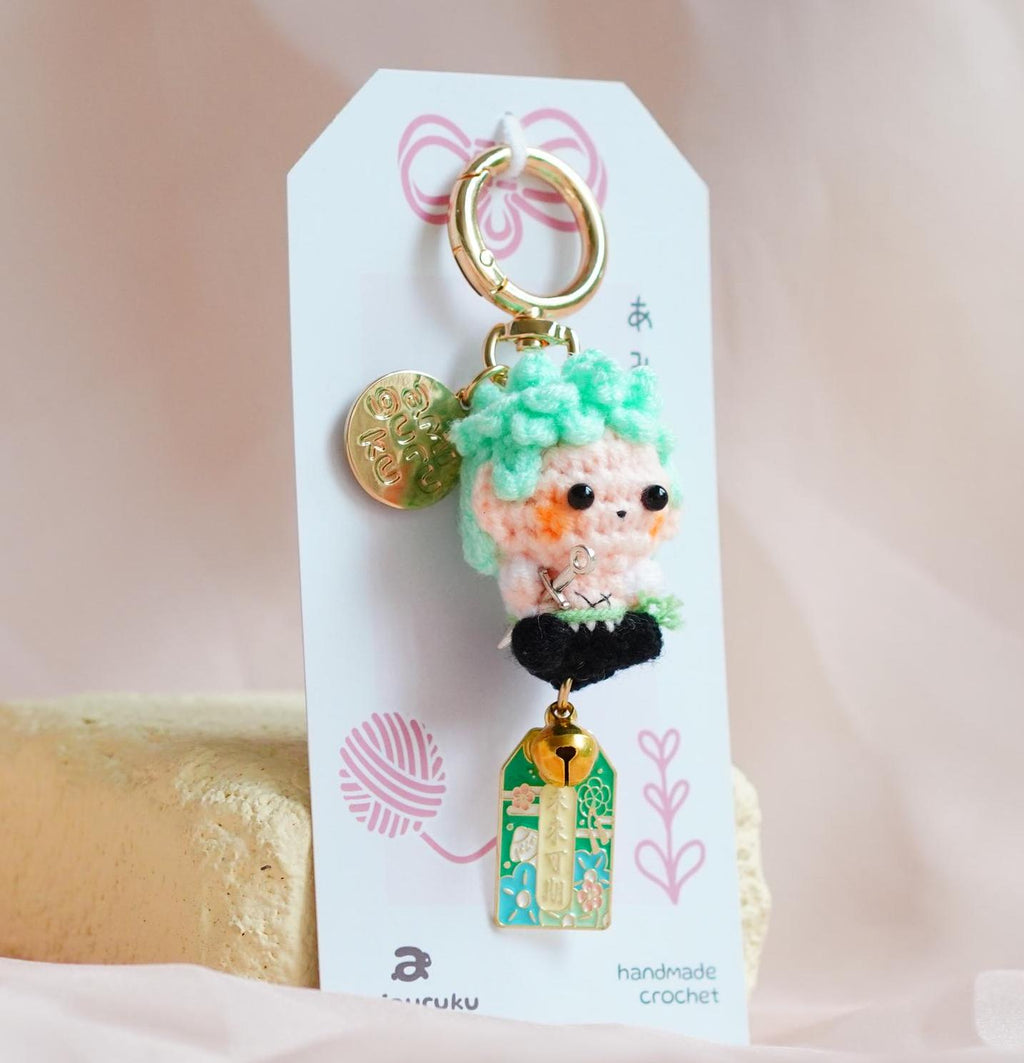 Green Hair Swordman Amigurumi Keychain