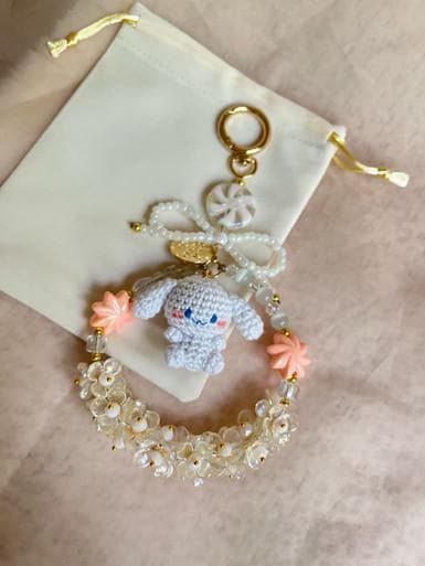 Kawaii Long Eared White Puppy Amigurumi Bagcharm