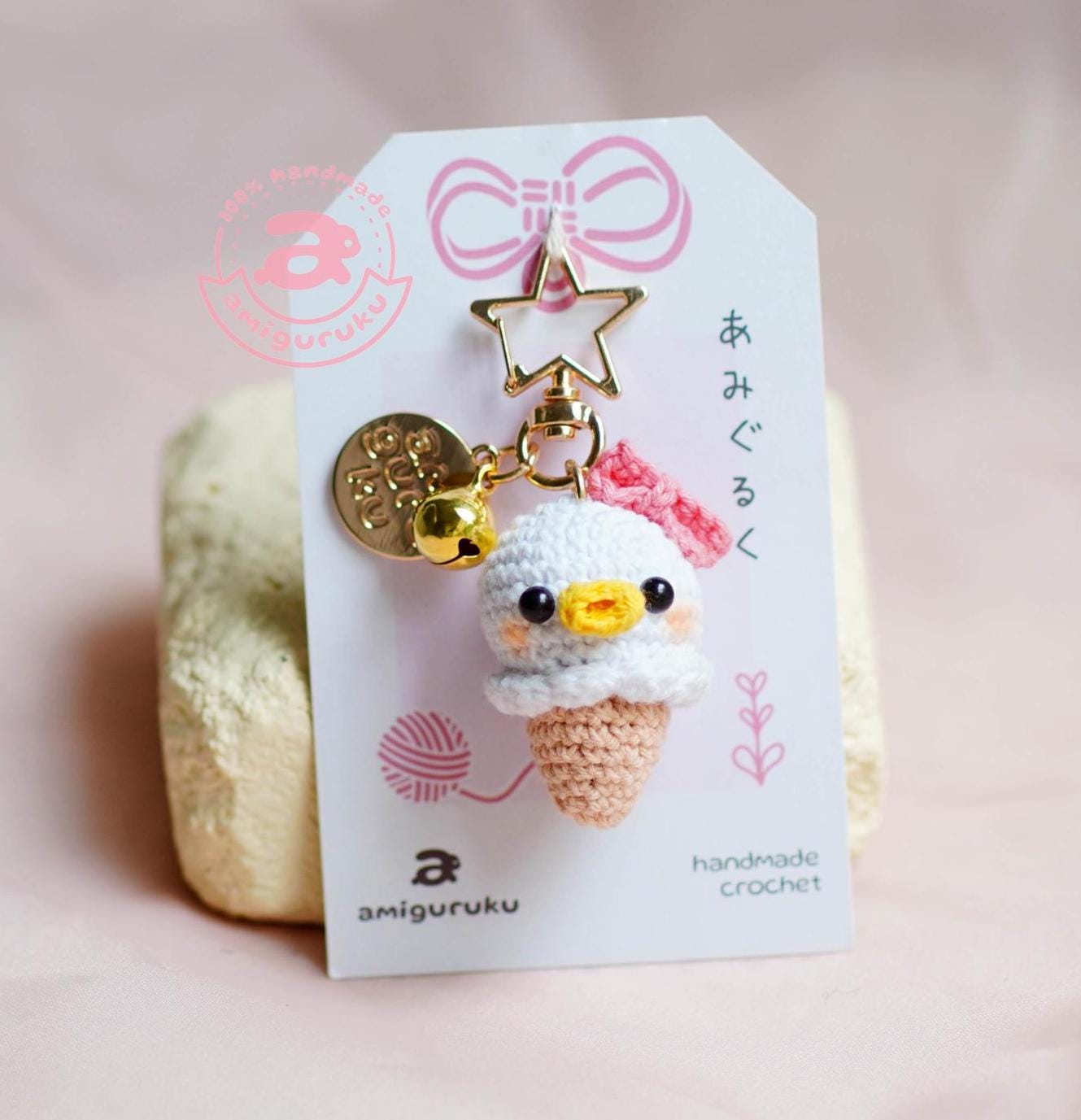 Ice Cream Girl Duck Amigurumi Keychain
