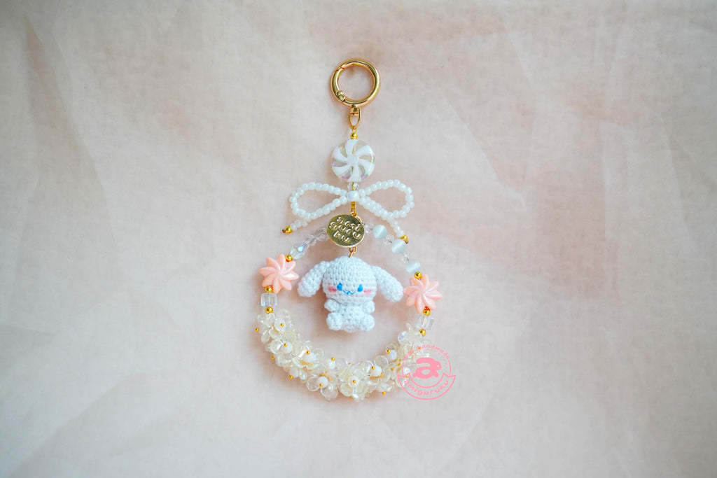 Kawaii Long Eared White Puppy Amigurumi Bagcharm