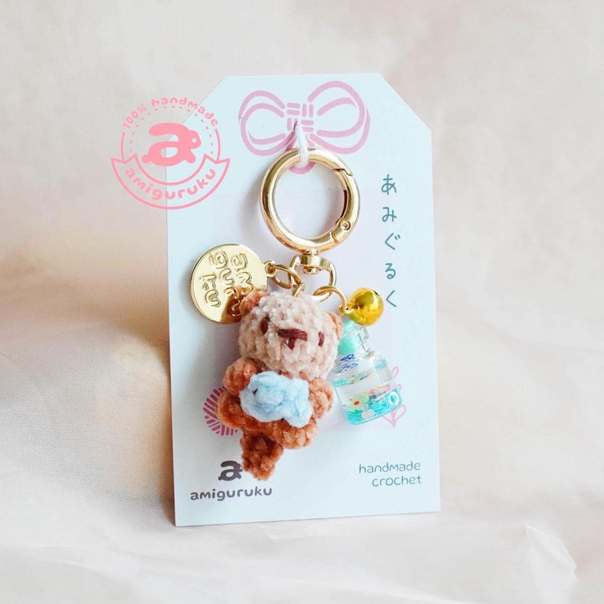 Otter with Fish Amigurumi Keychain