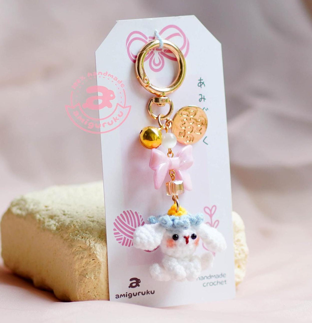 Mini White Poodle Amigurumi Keychain