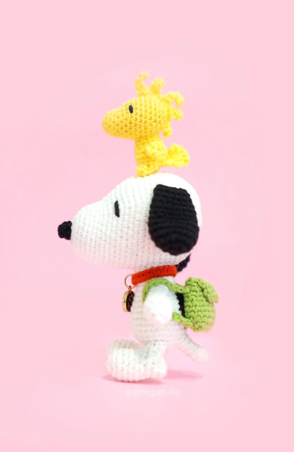 White Beagle and Yellow Bird Amigurumi Doll