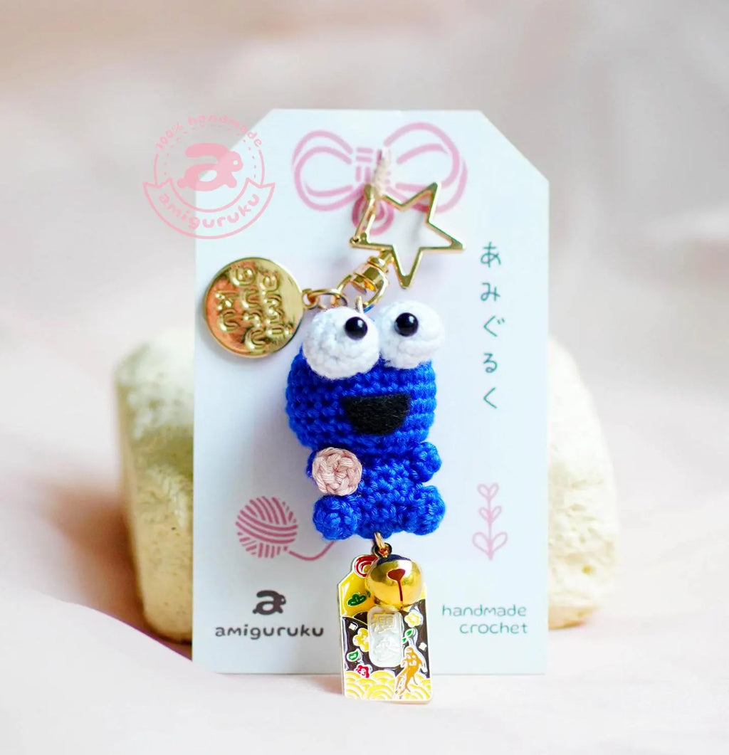 Blue Cookie Puppet Amigurumi Keychain